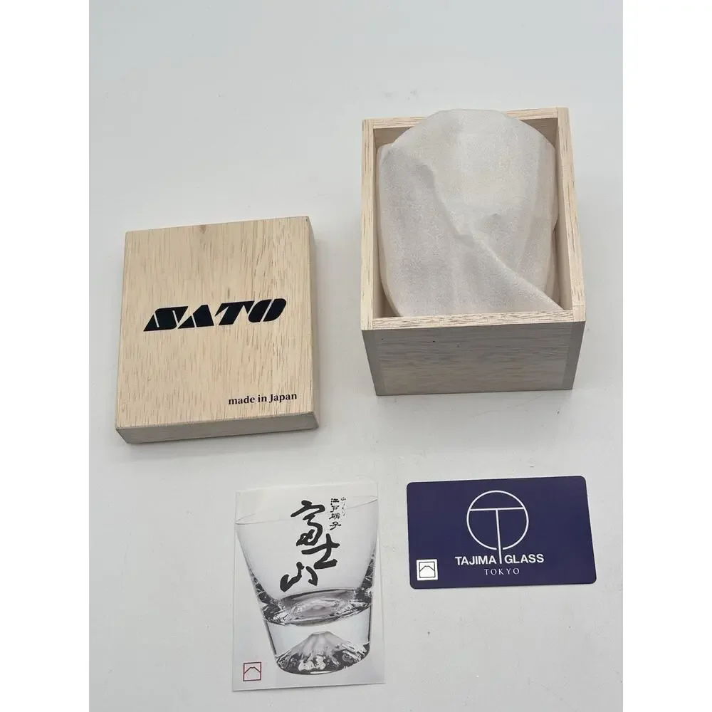 New Tajima Glass Sato Mount Fuji Rocks Glass with Wooden Box Tokyo Japan